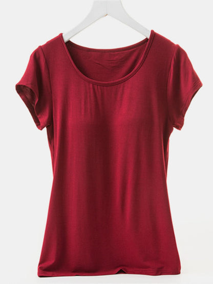 Round Neck Short Sleeve T-Shirt with Bra.