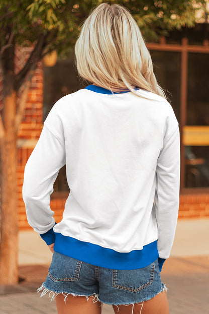 White Game Day Letter Graphic Varsity Striped Sweatshirt