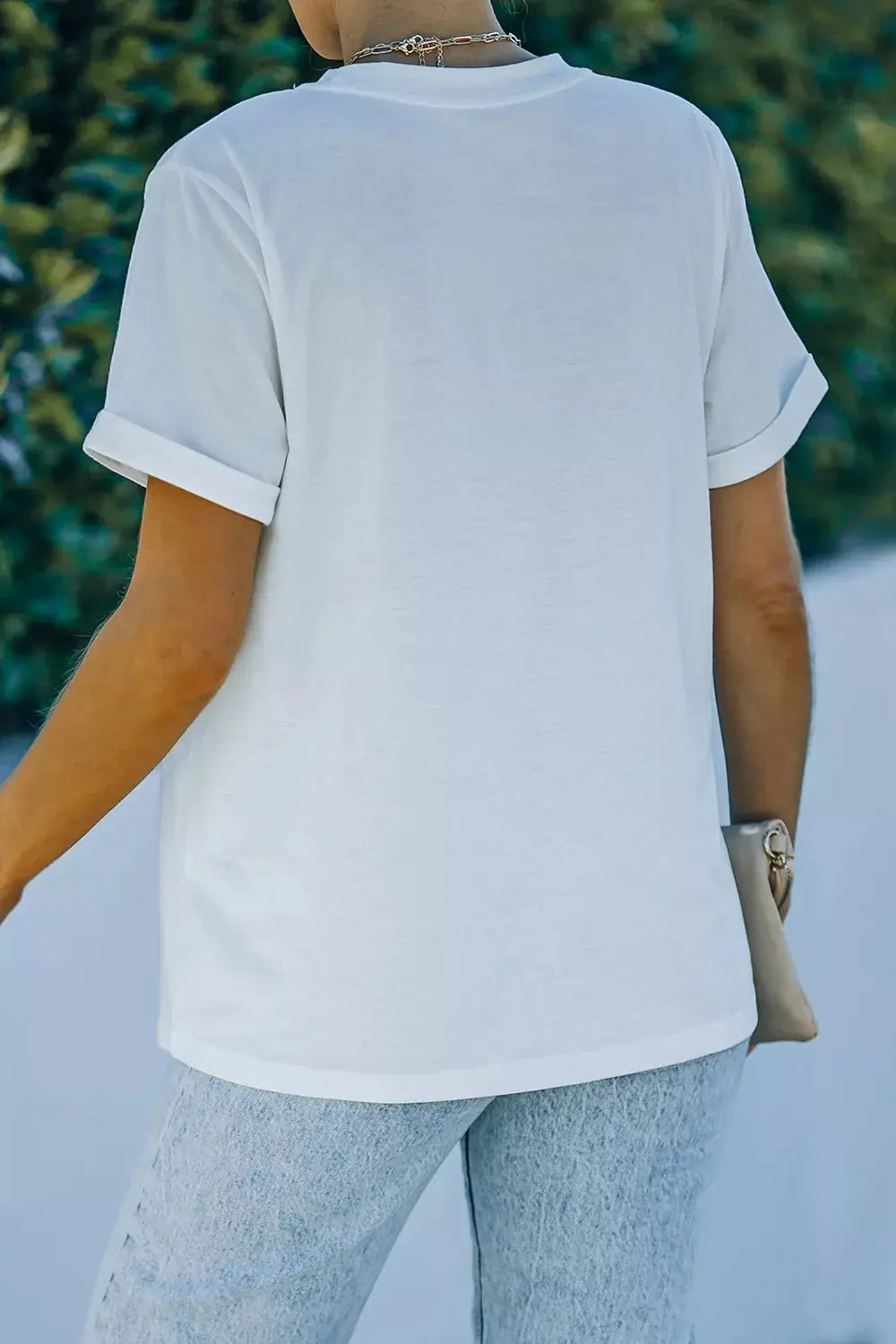 Round Neck Rolled Sleeve T-Shirt Simply Love