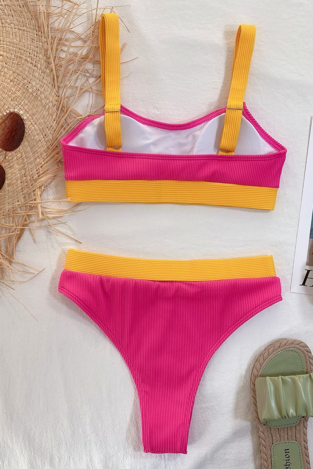 Color Block Scoop Neck Bikini Set.