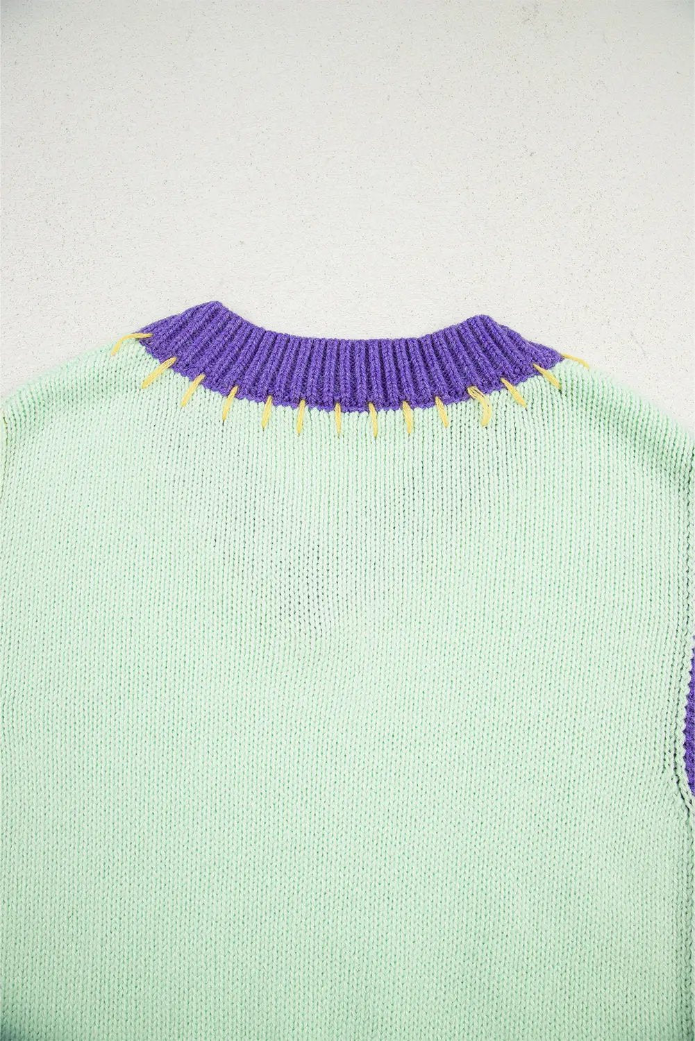 Premium Green Stitched V Neck Color Block Knitted Drop Shoulder Sweater Dear-Lover Dropshipping