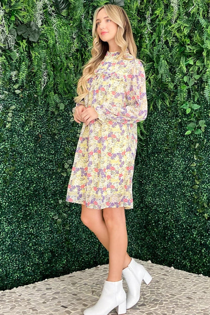 Floral mock neck dress with sleeves