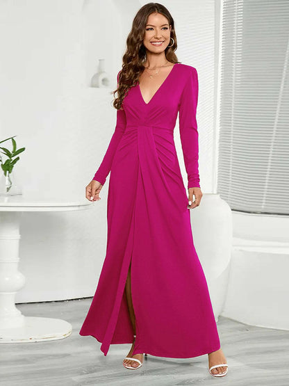 V-Neck Long Sleeve Split Dress.