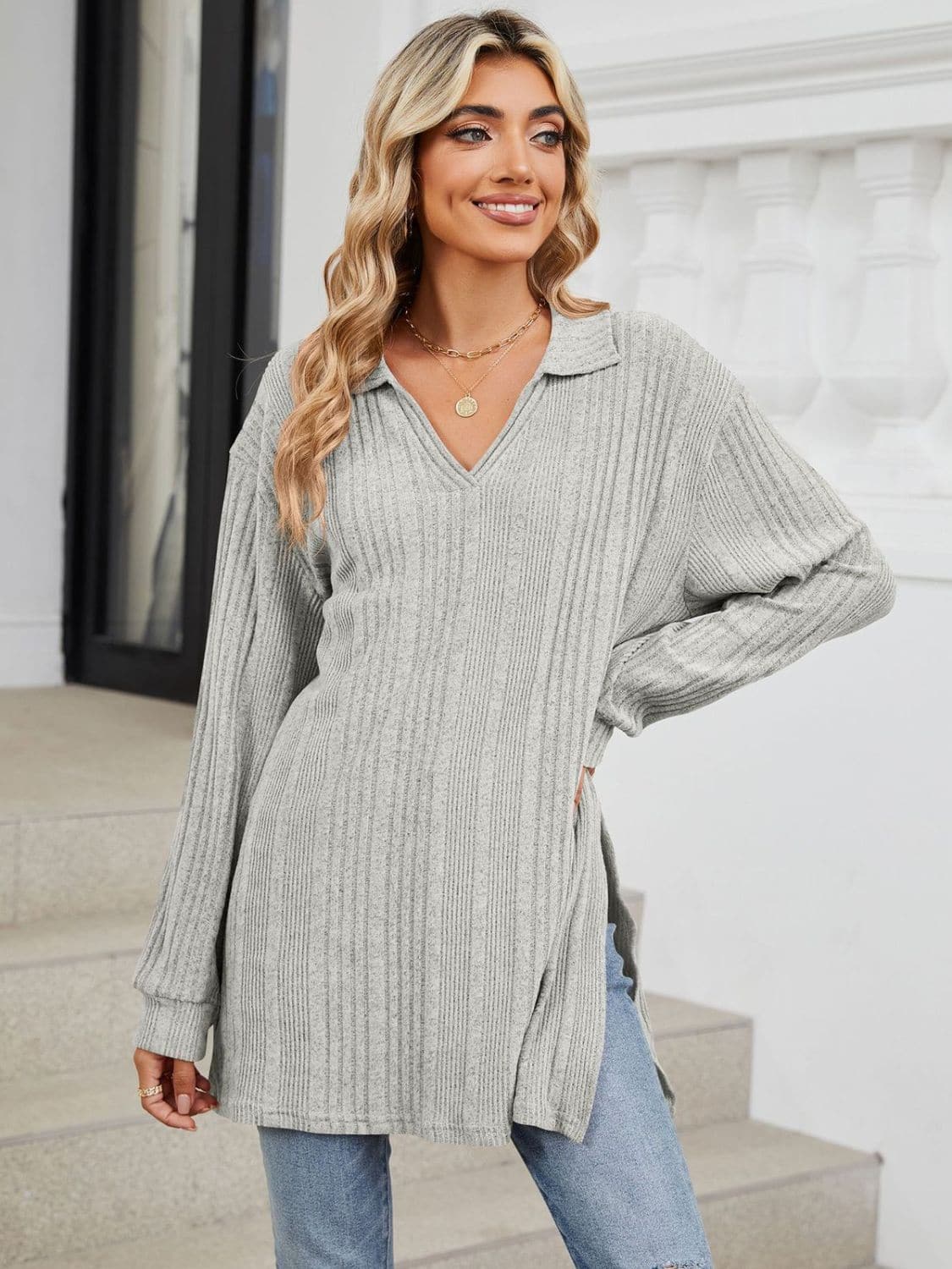 Sheer slit long sleeve t-shirt