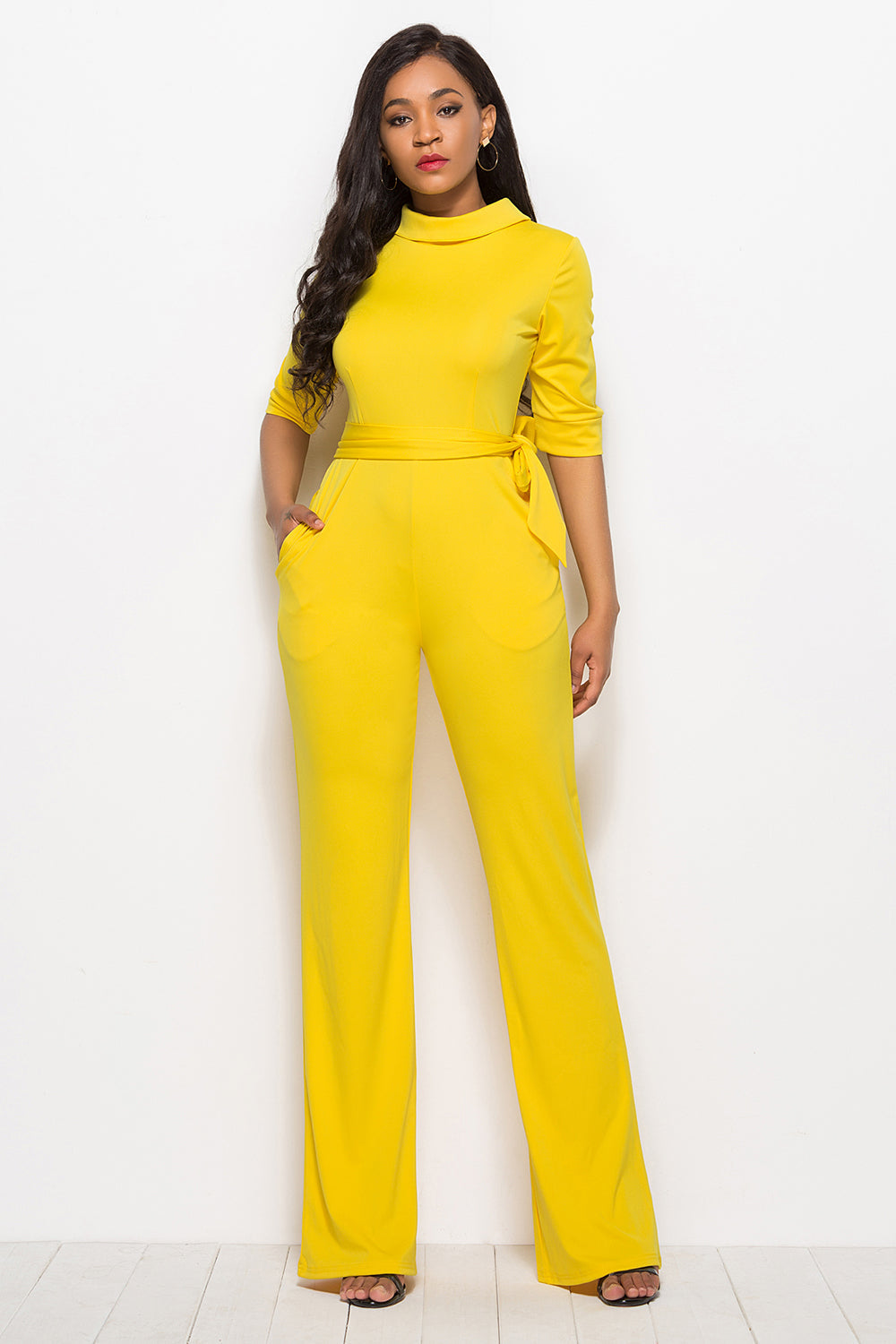 Mock Neck Tie-Waist Half Sleeve Jumpsuit Coco’s Tee Boutique