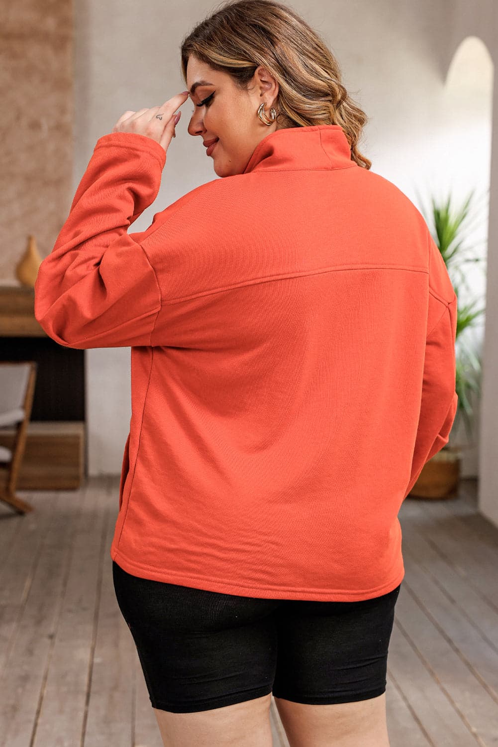 Plus Size Zip-Up Dropped Shoulder Sweatshirt.