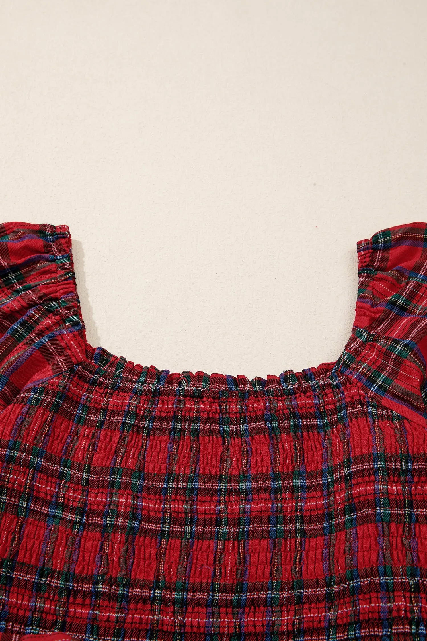 Red Tartan Plaid Square Neck Puff Sleeve Knot Waist Flared Midi Dress Dear-Lover Dropshipping