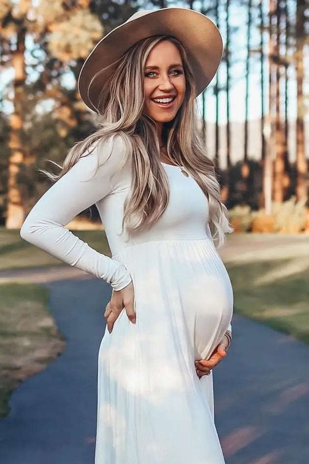 PinkBlush Petite Ivory Off Shoulder Maternity Maxi Dress PinkBlush