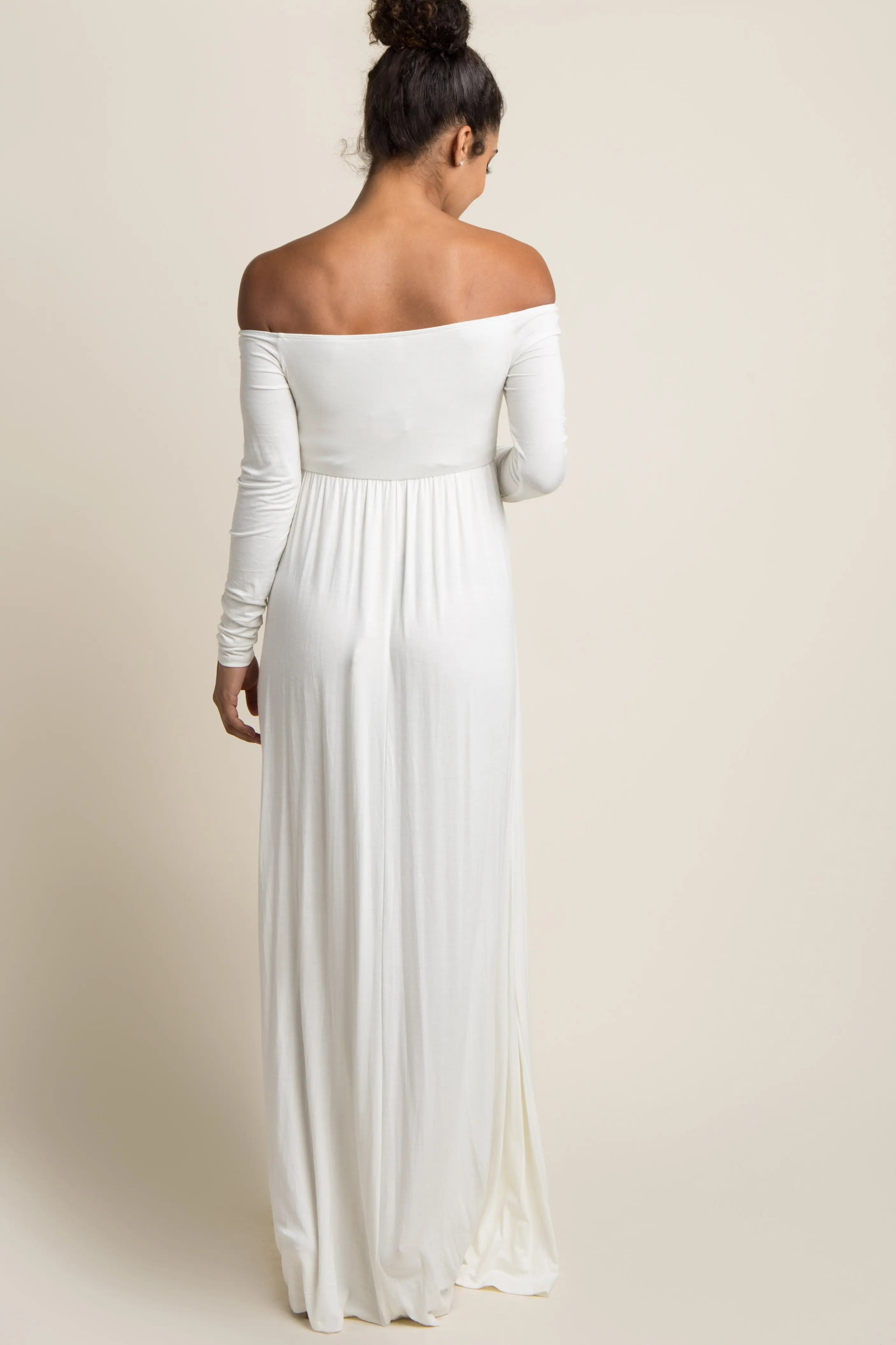 PinkBlush Tall Ivory Solid Off Shoulder Maternity Maxi Dress PinkBlush