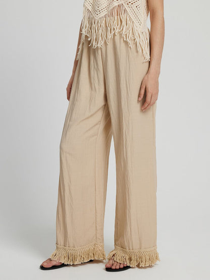 Fringe Hem Wide Leg Long Pants.