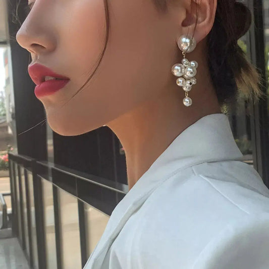 18K Gold Plated Pearl Cluster Dangle Earrings With Synthetic Pearls Simply Love