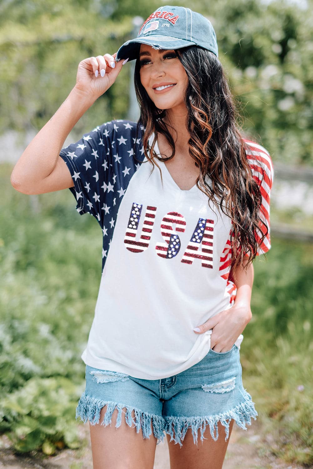 USA V-Neck Short Sleeve T-Shirt.