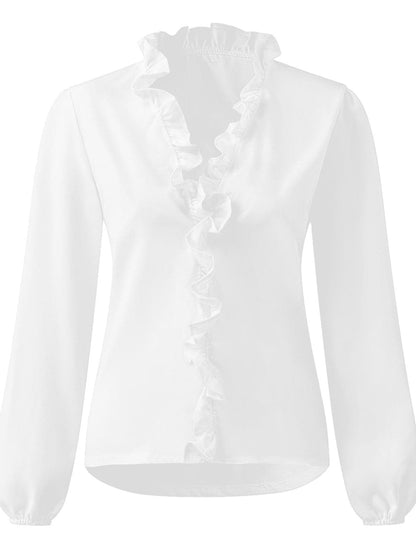 Chic ruffled v-neck blouse with long sleeves