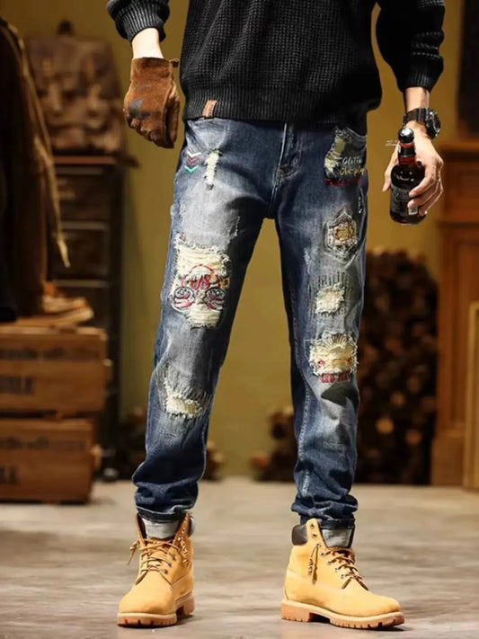 Men's Full Size Distressed Wash Slim Fit Jeans Plus Size Simply Love