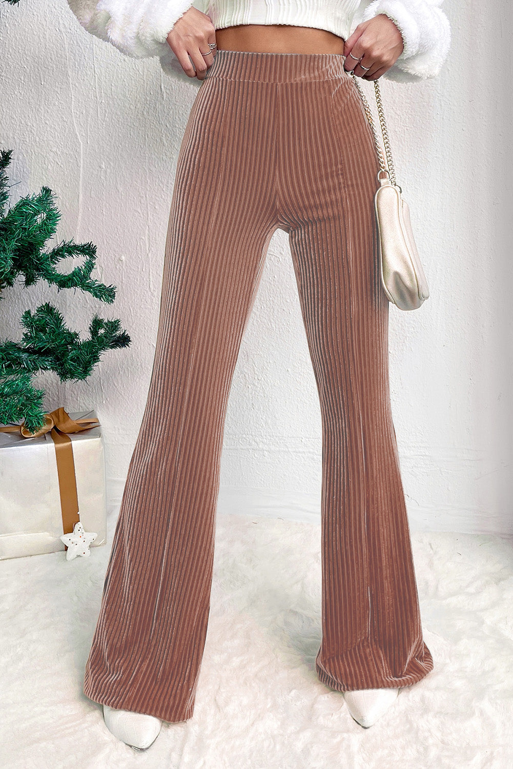 Chic dusty pink corduroy flare pants