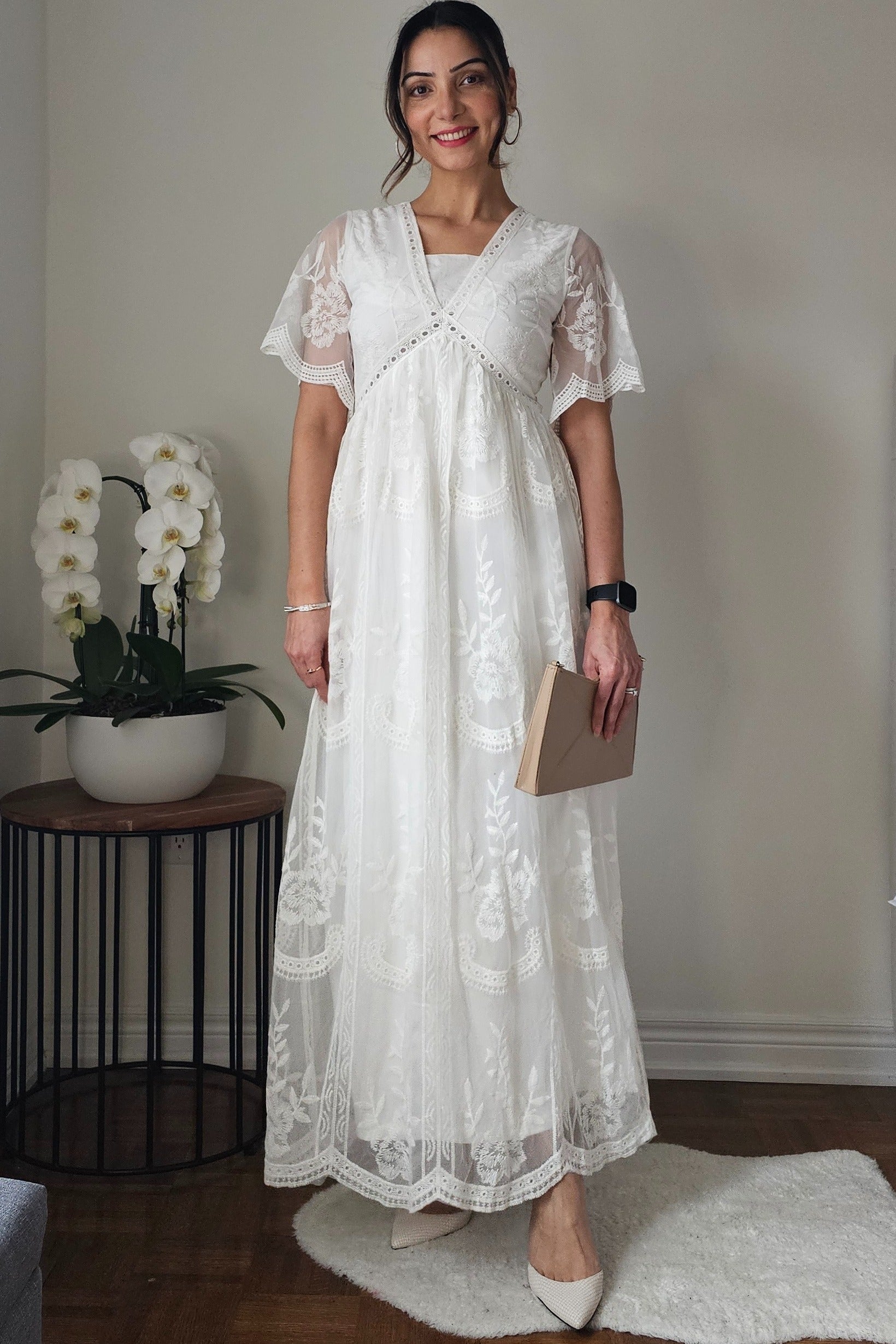 PinkBlush PinkBlush White Lace Mesh Overlay Maxi Dress - Full View