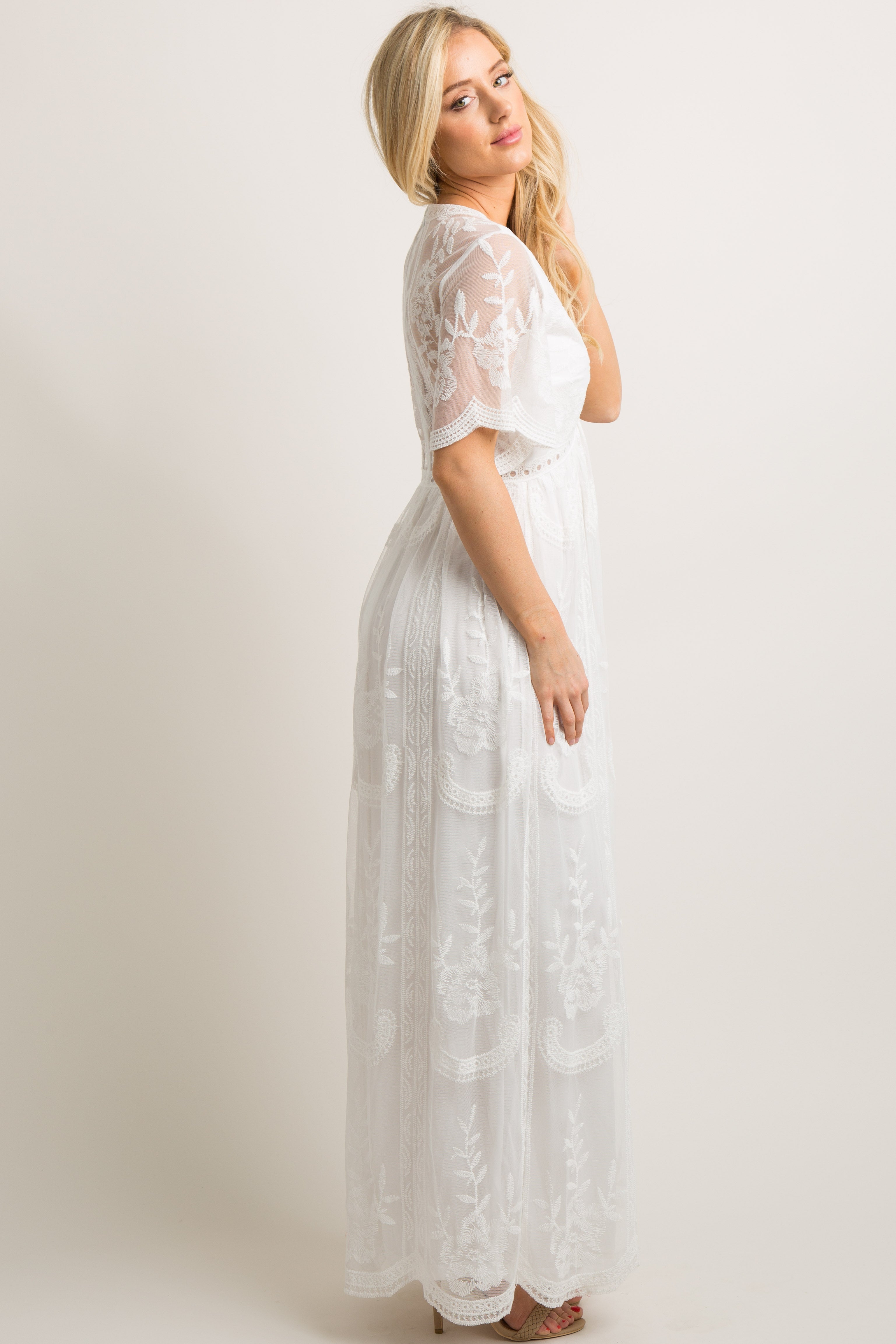 PinkBlush PinkBlush White Lace Mesh Overlay Maxi Dress - Alternate Angle