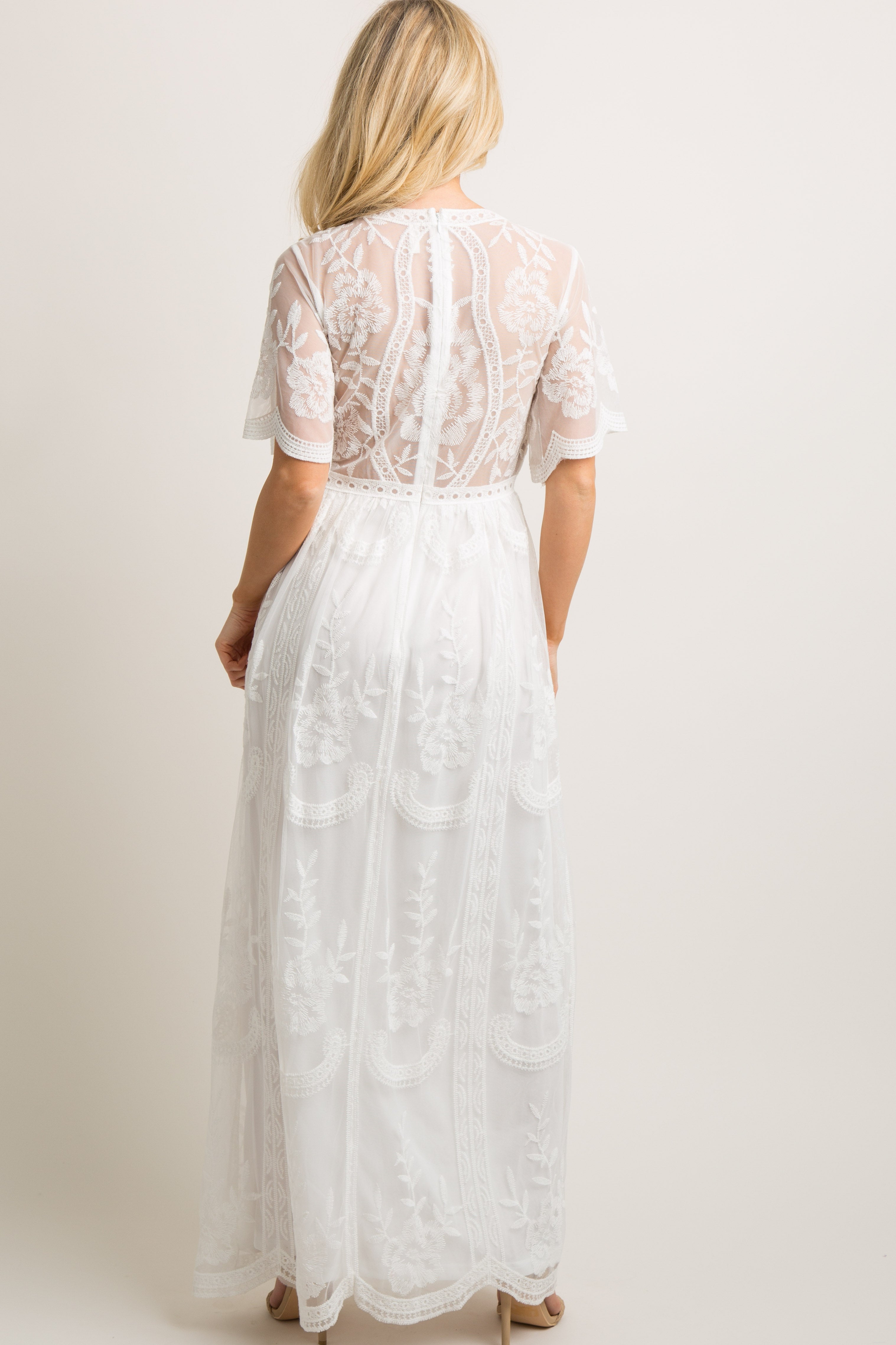 PinkBlush PinkBlush White Lace Mesh Overlay Maxi Dress - Detail View