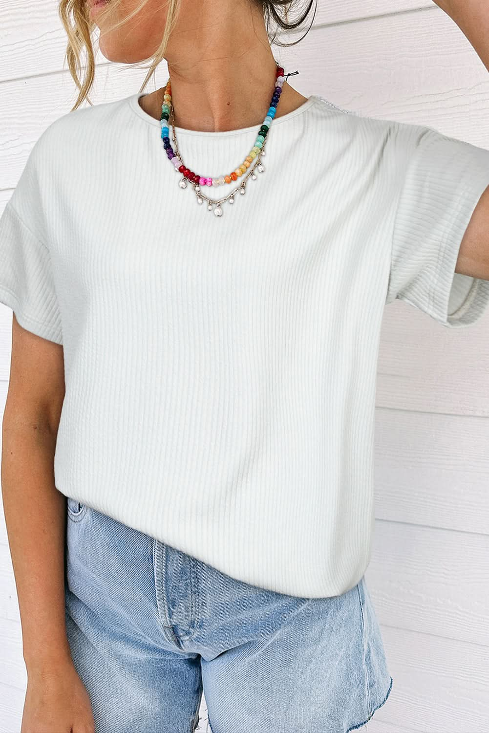 Light Grey Textured Loose Fit T-Shirt