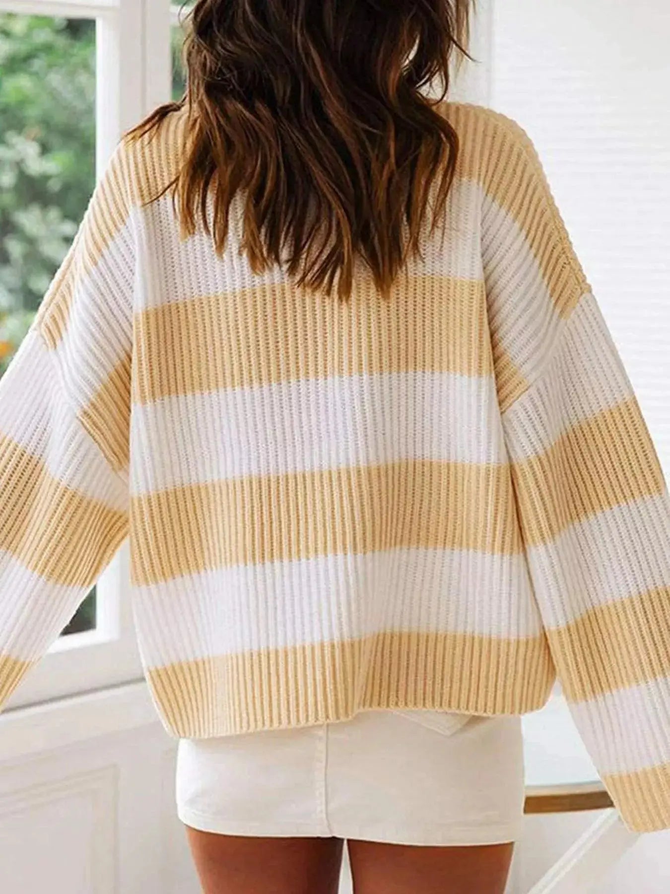 Full Size Contrast Striped Round Neck Sweater Plus Size Simply Love