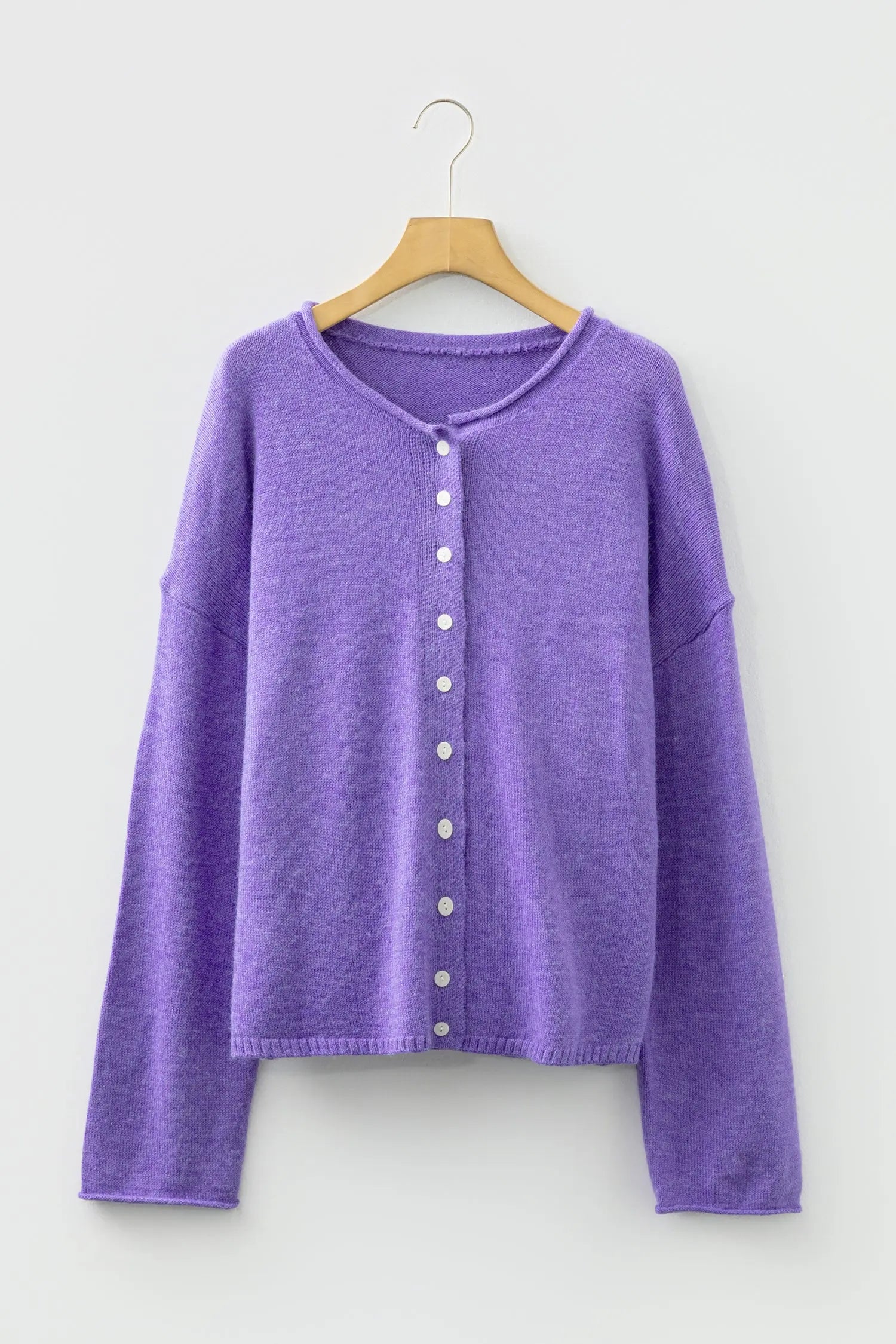 Wisteria Solid Color Knit Button Front Drop Shoulder Cardigan Sweater Dear-Lover Dropshipping