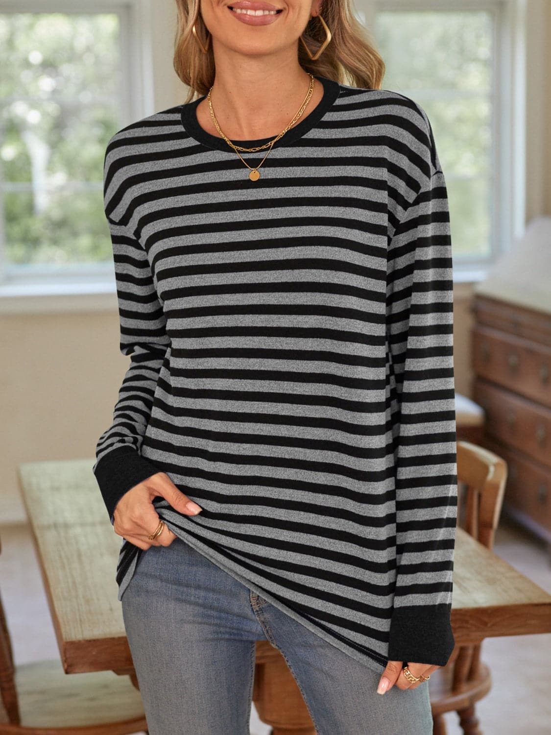 Chic Striped Long Sleeve Tee