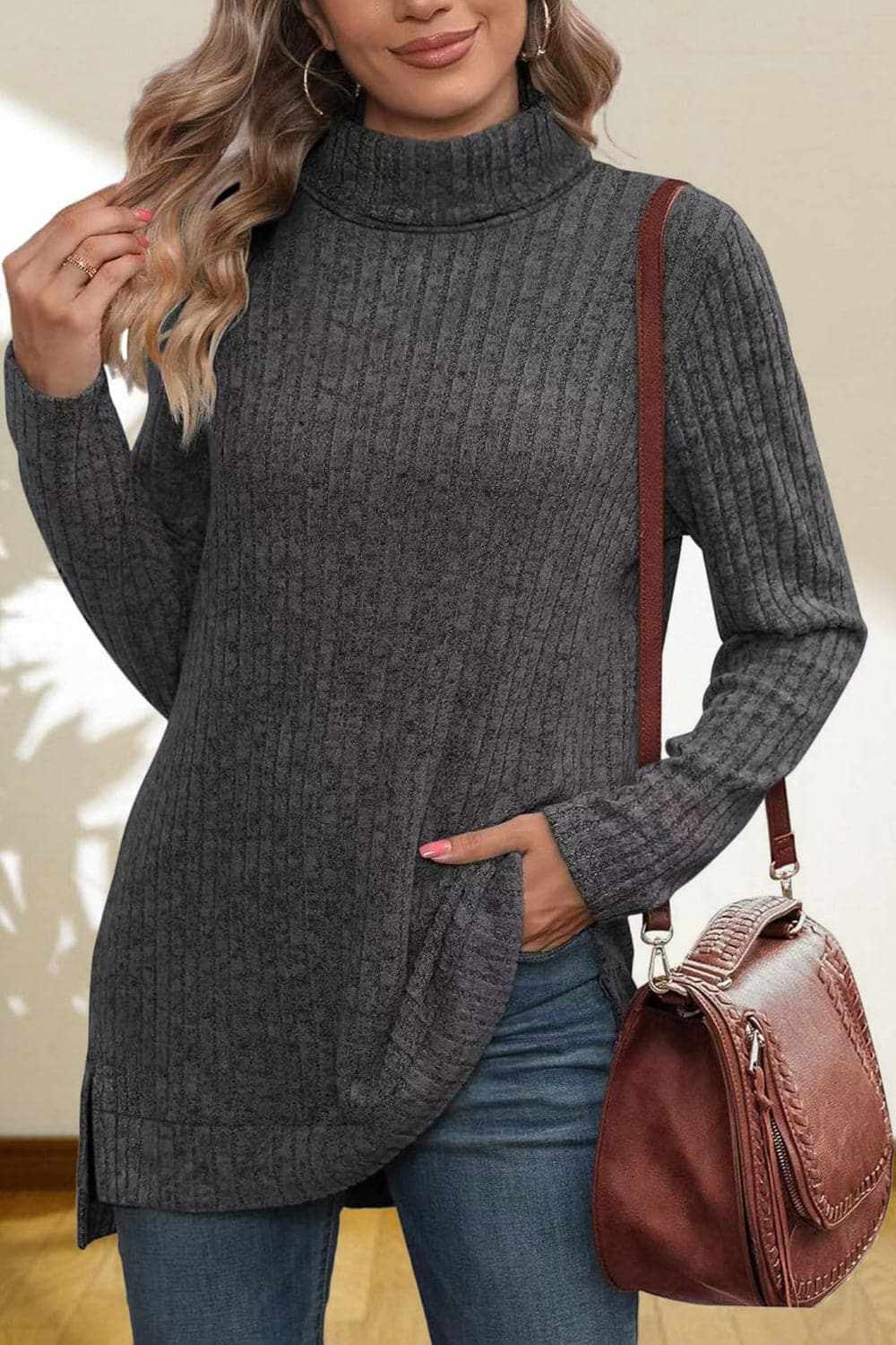 Chic high-low turtleneck top - Love Salve 