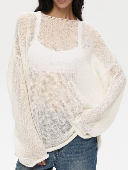 Boat Neck Long Sleeve Knit Cover Up