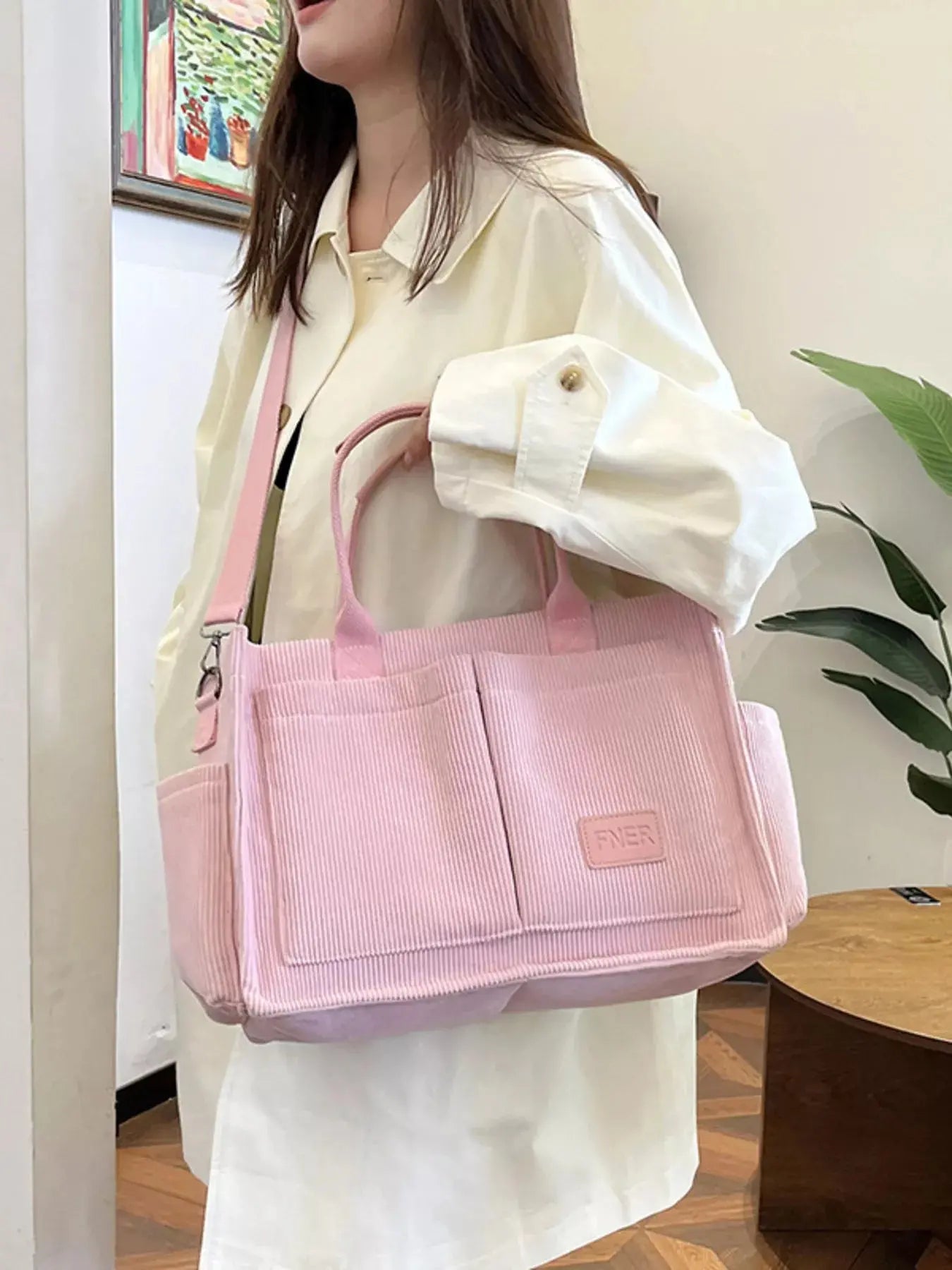 Corduroy Multi-Pocket Tote Bag Simply Love