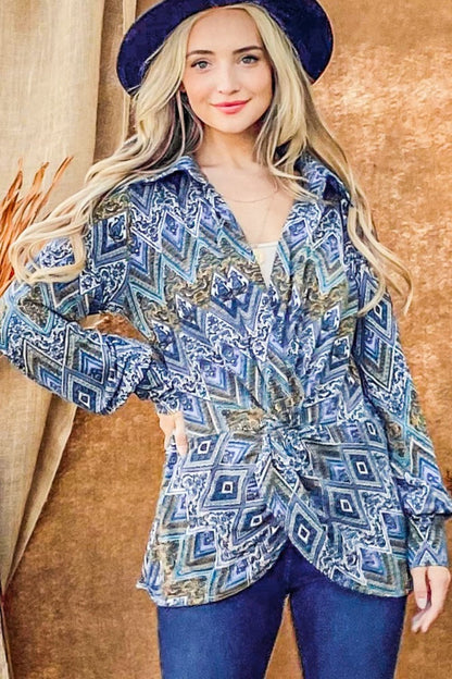 Twist knot elegance long sleeve blouse