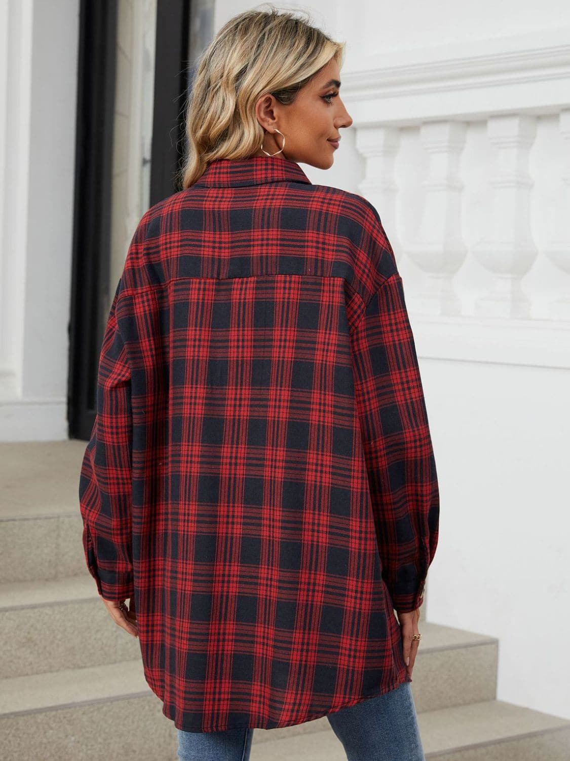 Plaid Collared Neck Long Sleeve Shirt.