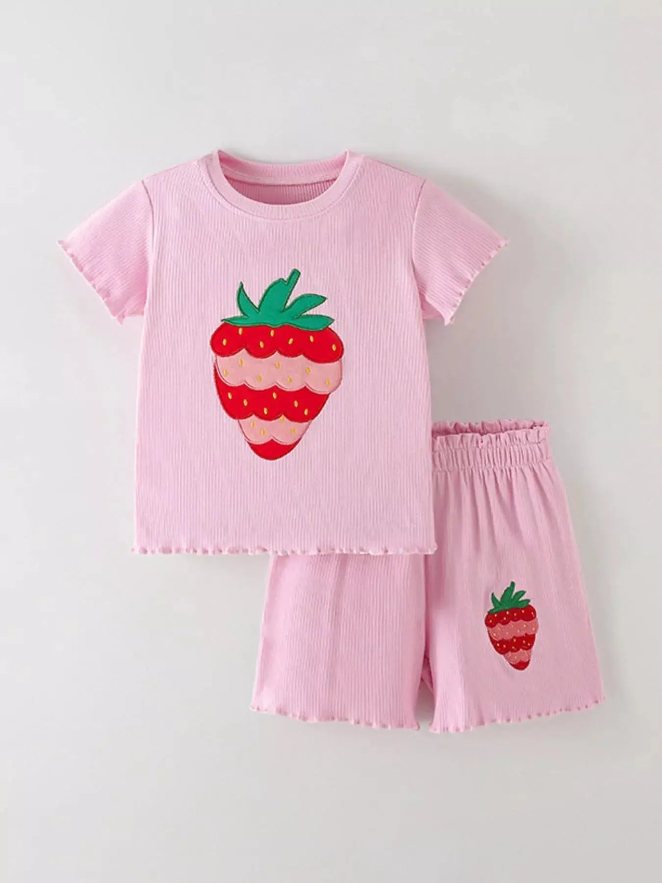 Children's Strawberry Round Neck Tee and Shorts Set Simply Love