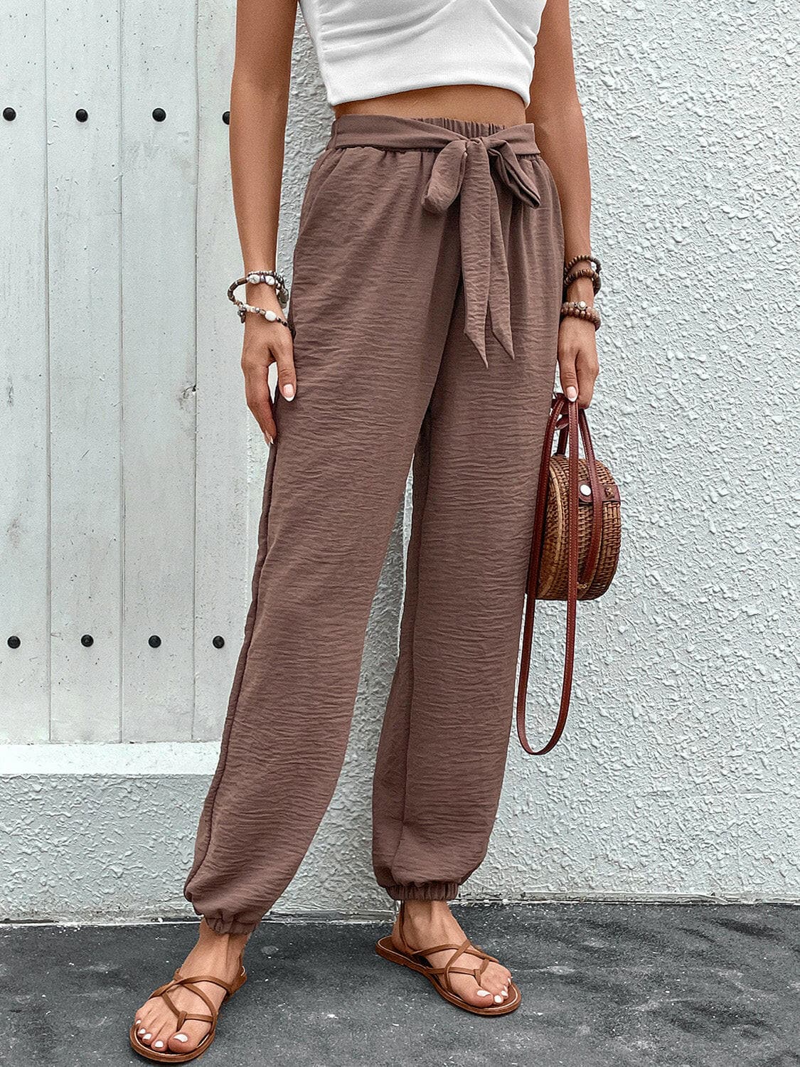 Tied High Waist Pants with Pockets.