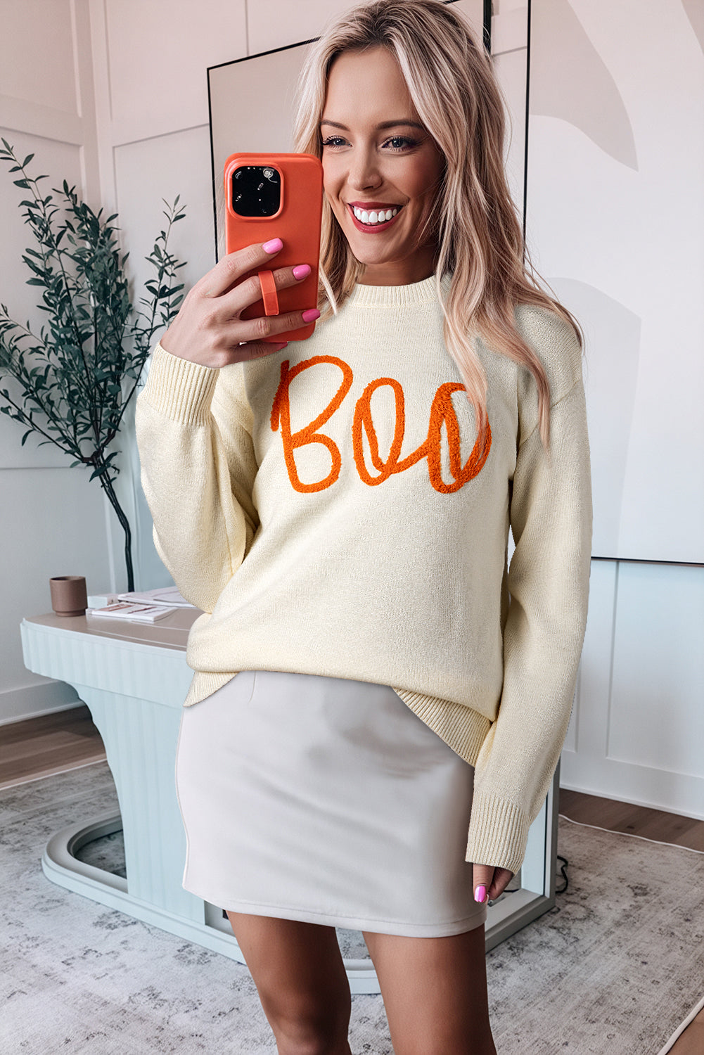 Cozy apricot "Boo" sweater