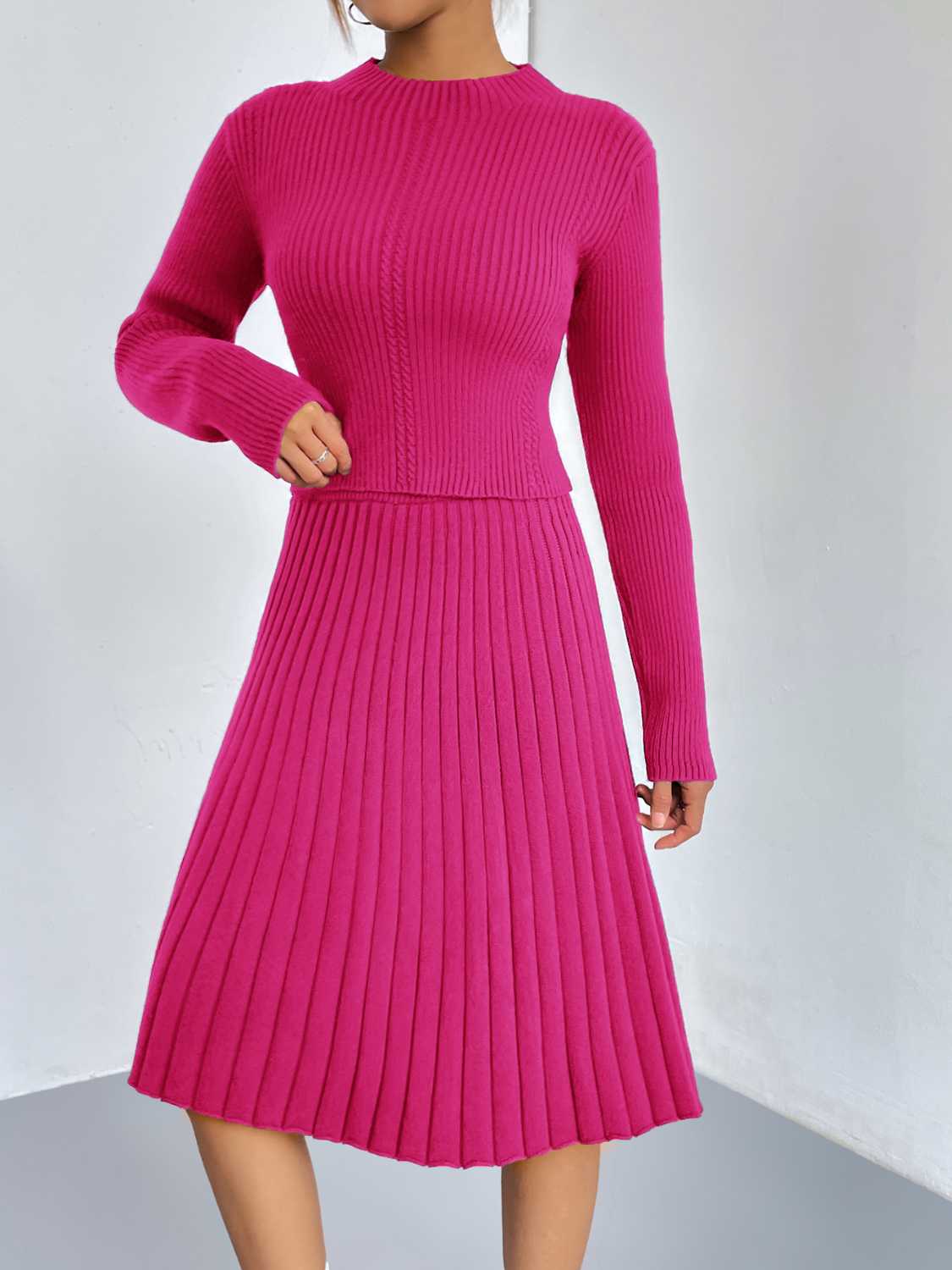 Rib-Knit Sweater and Skirt Set.