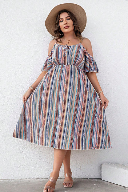 Plus Size Striped Cold-Shoulder Dress.