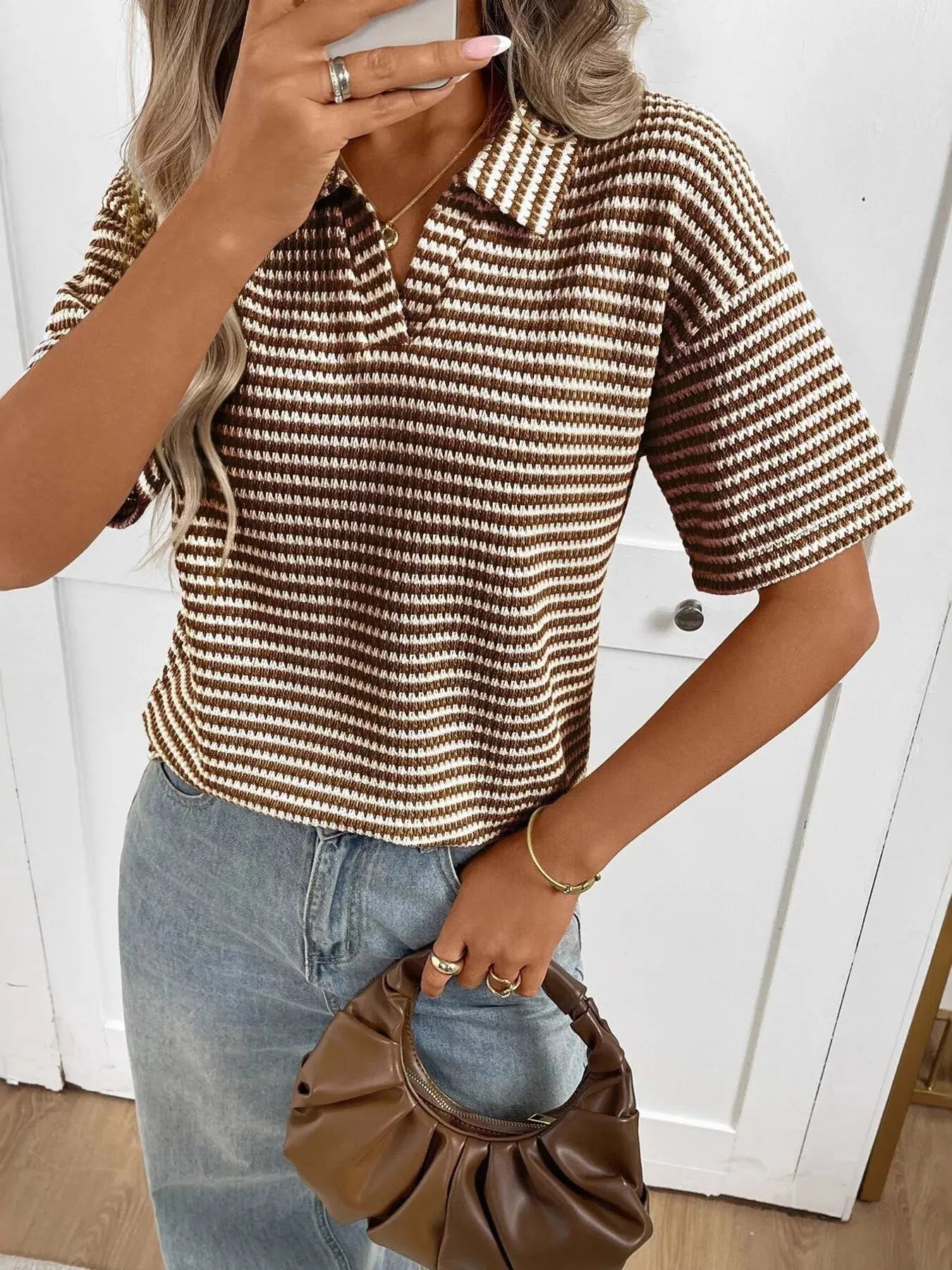 Striped Knit Short Sleeve Top Simply Love