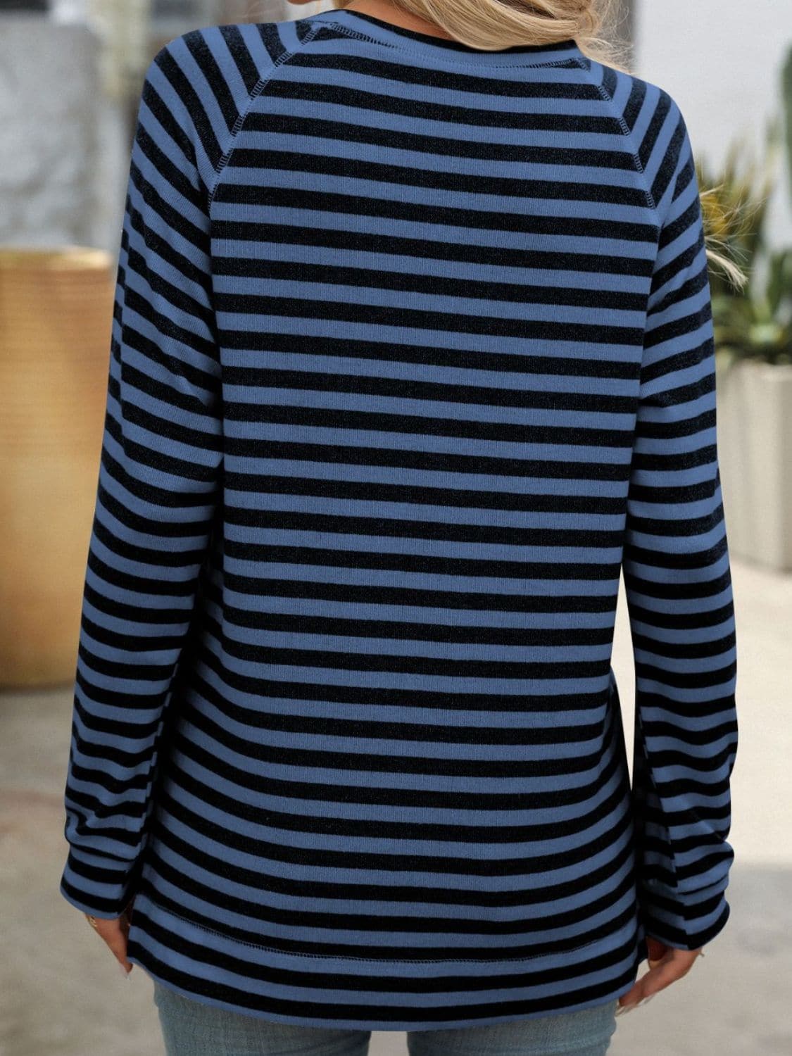 Striped Round Neck Long Sleeve T-Shirt.