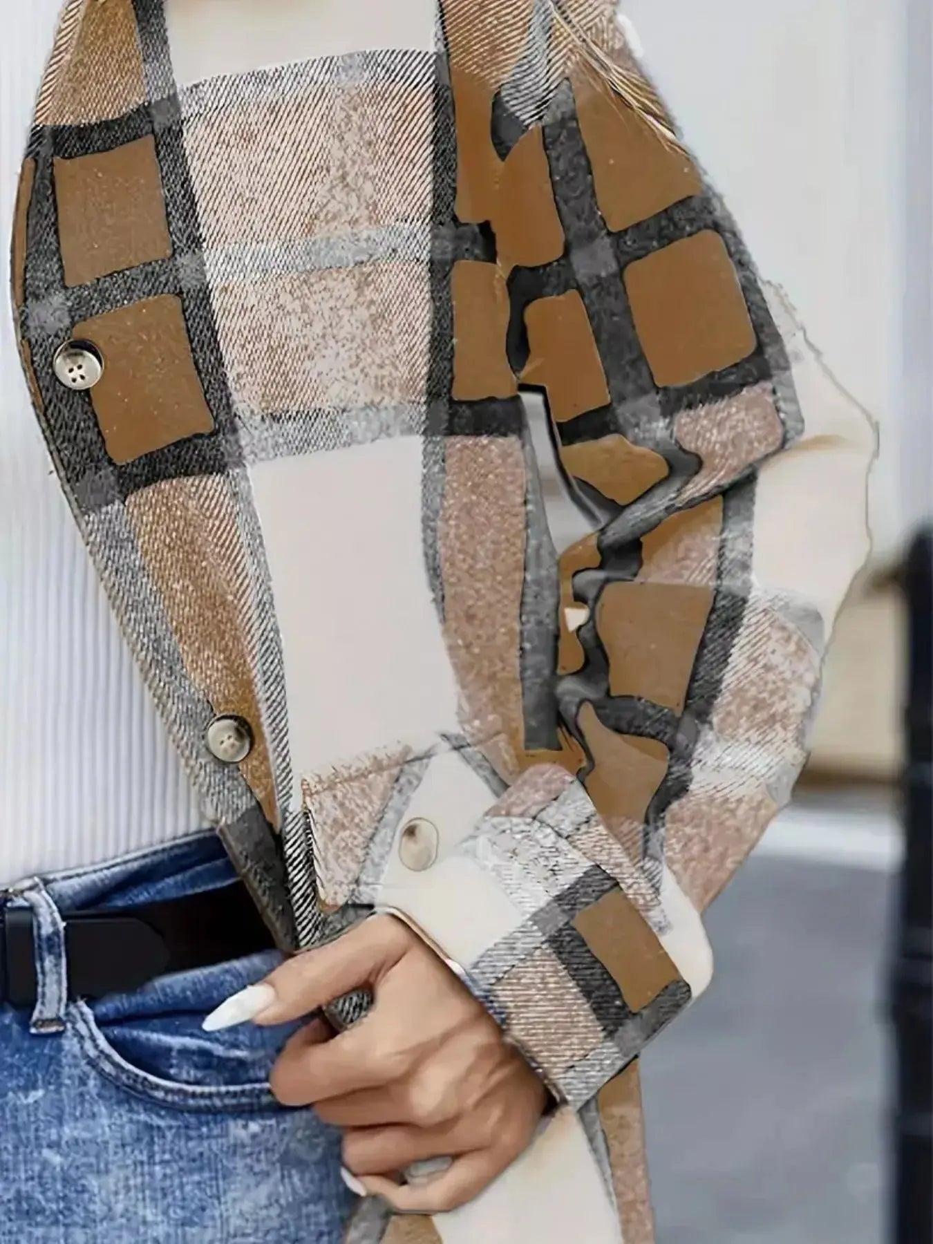 Plaid Button-Up Long Sleeve Shacket Simply Love