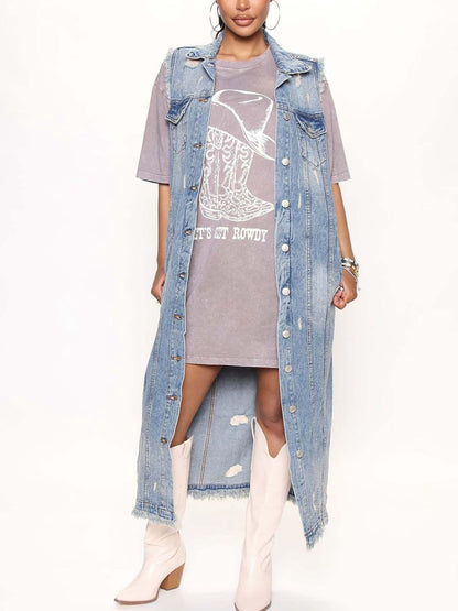 Sleeveless Longline Denim Jacket.