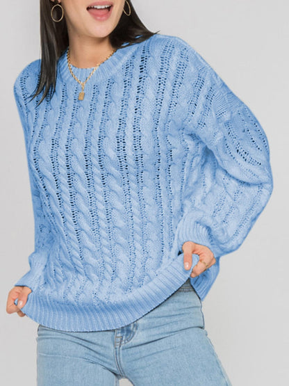 Openwork Round Sleeve Cable-Knit Sweater.