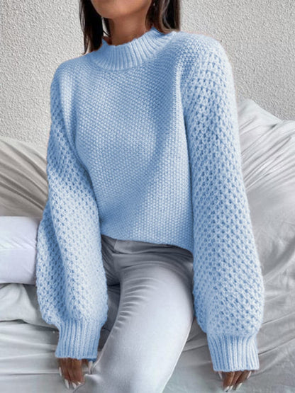 Openwork Mock Neck Long Sleeve Sweater.