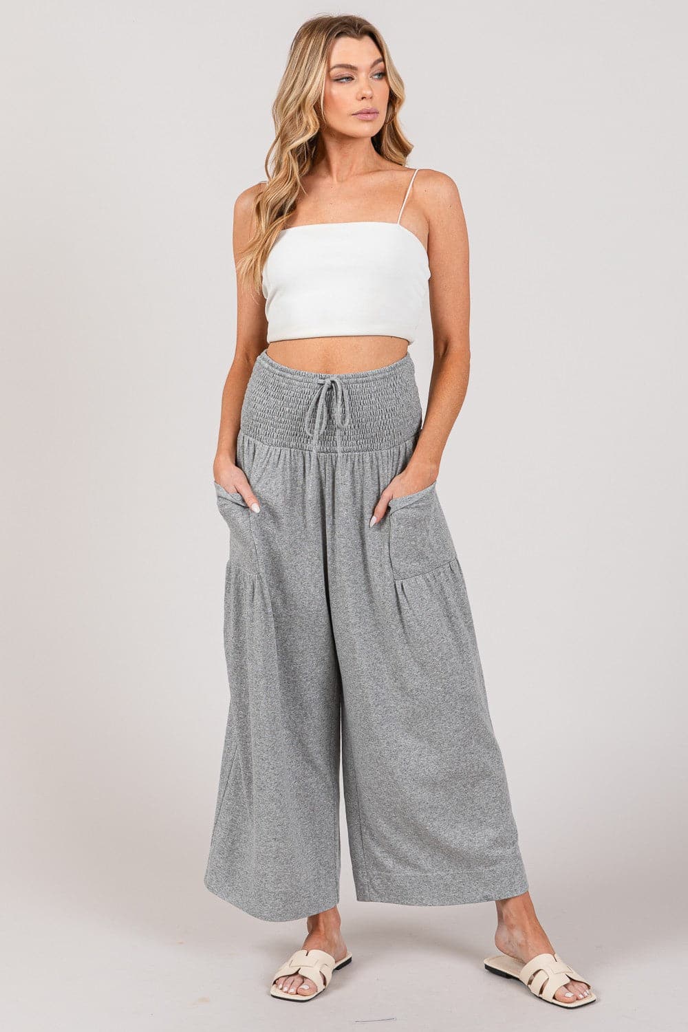 SAGE + FIG Drawstring Smocked High Waist Pants.