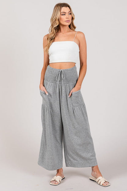 SAGE + FIG Drawstring Smocked High Waist Pants.