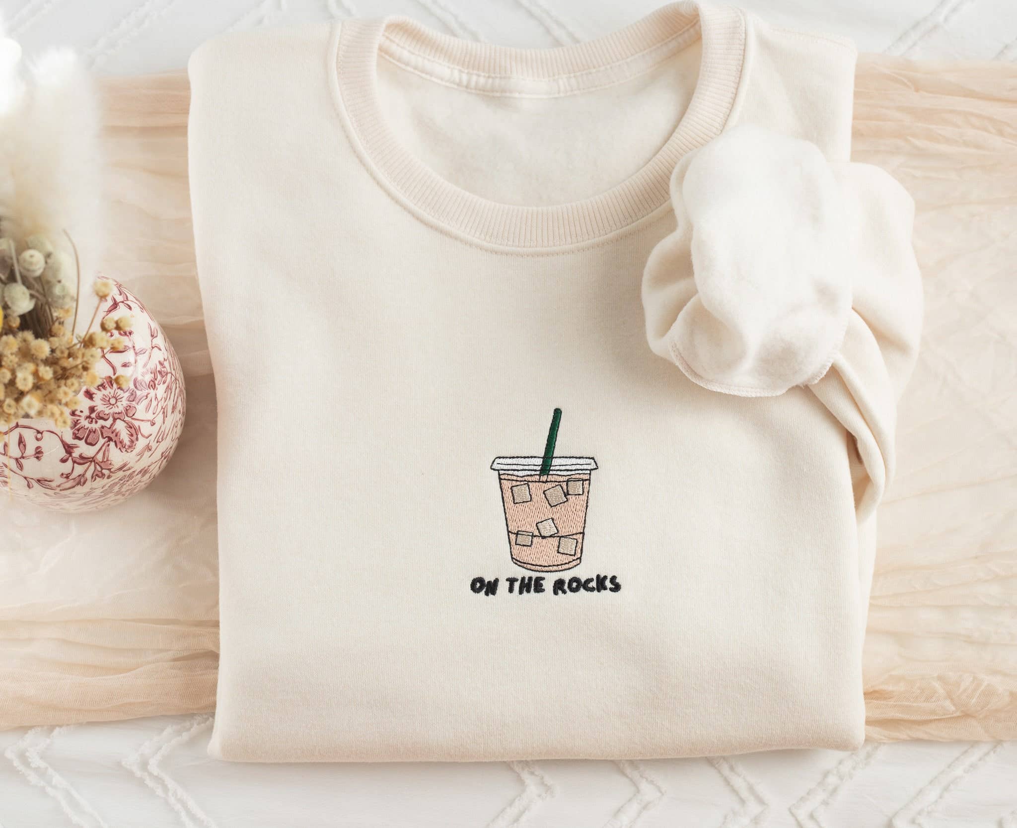 Embroidered On The Rocks Iced Coffee Sweatshirt Coco’s Tee Boutique