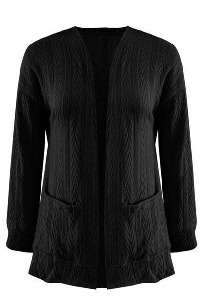 Textured open front cardigan with long sleeves in full size