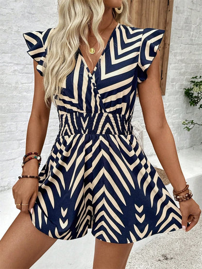 Printed Surplice Cap Sleeve Romper.