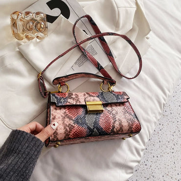 PU Leather Snakeskin Print Crossbody Bag