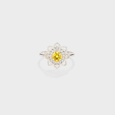 Flower Shape Zircon Platinum-Plated 925 Sterling Silver Ring.