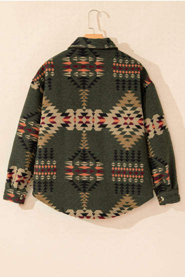 Trendy green aztec shacket with pockets